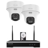 Sistem de supraveghere Wi‑Fi HiLook cu 2 camere rotative 4 MP si stocare