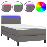 Cumpara ieftin Pat cu arcuri, saltea si LED, gri, 100x200 cm, piele ecologica