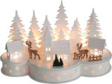 Dekor&aacute;cia MagicHome Vianoce, Dedinka s jeleňmi, 10 LED tepl&aacute; biela, 2xAA, MDF, 30x14x19,5 cm