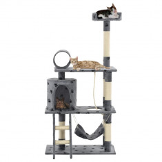 Ansamblu pisici stalpi funie sisal, 140 cm imprimeu labute, gri GartenMobel Dekor