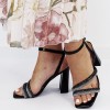 Sandale Dama Elegante Negre cu Pietricele, Toc Gros 9.5cm, Piele Ecologica, Varf Patrat - BZF8778 M12