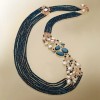 Colier Magnifique agat albastru safir &amp; perle cultura, argint 925 placat aur roz, 114cm, handmade Italia