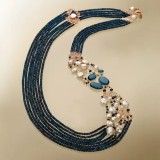 Cumpara ieftin Colier Magnifique agat albastru safir &amp; perle cultura, argint 925 placat aur roz, 114cm, handmade Italia