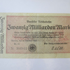Germania 20 Miliarde Mark 1923 Berlin-Caile ferate germane de stat
