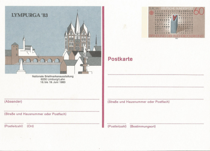 *Belgia, Lympurga &#039;83, carte postala semiilustrata, necirculata, 1983