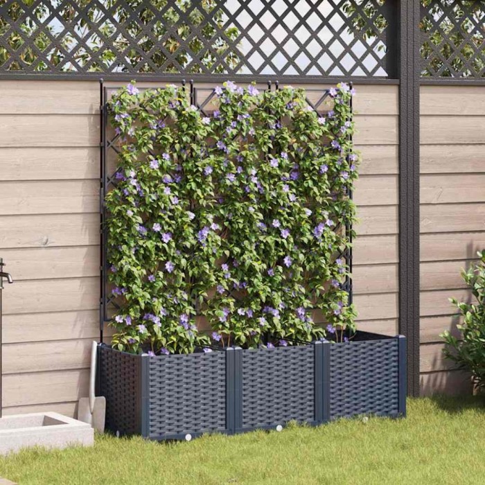 vidaXL Jardiniere de grădină cu spalier, 3 buc., gri, 120x40x143 cm