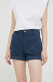 Mustang pantaloni scurti Chino Shorts femei, culoarea albastru marin, neted, high waist