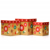 Set 3 cutii pătrate de Crăciun &ndash; model globuri multicolore
