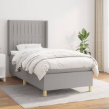 VidaXL Pat box spring cu saltea, gri deschis, 90x200 cm, textil