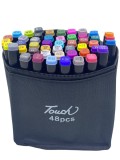 Set de 48 markere carioci intens colorate cu 2 capete subtire si gros si geanta compacta pentru depozitare