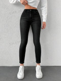 Blugi skinny fit, cu buzunare si talie inalta, negru, dama, Shein