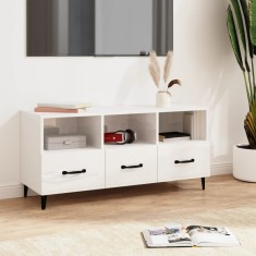 vidaXL Comoda TV, alb extralucios, 102x35x50 cm, lemn prelucrat foto
