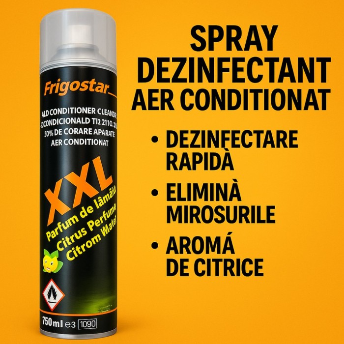Spray Dezinfectare Aer Condiționat &ndash; Aromă Citrice, 750 ml | Curățare Rapidă, Elimină Mirosurile și Bacteriile