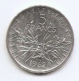 Franta 5 Franci 1962 - Argint 12g/835, 29 mm, KM-926