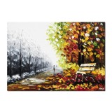 Tablou pictat manual, Alee in parc, 70x50cm ulei pe panza in cutit efect 3D, spectaculos