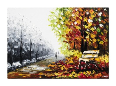 Tablou pictat manual, Alee in parc, 70x50cm ulei pe panza in cutit efect 3D, spectaculos foto