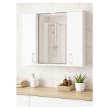 Oglinda baie cu dulap GN0001, dreptunghiulara, PAL Lucios, iluminare led, 3 rafturi, 75 cm, alb