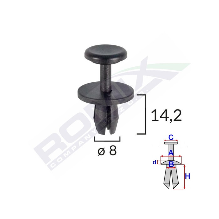 CLIPS FIXARE ELEMENTE EXTERIOARE PENTRU CITROEN/PEUGEOT 8X14.2MM - NEGRU SET 10 BUC 61876