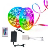 Banda LED Luminoasa 5m LEDuri SMD la Priza cu Telecomanda 3528RGB CL2835 JU