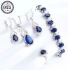 Set bijuterii elegante placate cu argint 925, cu cristale de zirconiu albastru-safir, Alama