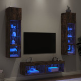 Unitati de perete TV cu LED-uri, 6 piese, stejar fumuriu, lemn GartenMobel Dekor, vidaXL