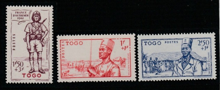 Togo , Colonii franceze 1941 - Omnibuse , Apararea tarii , serie 3 valori, dantelate , MNH , Mi.156-158