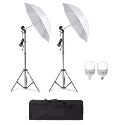 Kit de 2 umbrele albe, 2 trepiezi reglabili 200 cm, 2 becuri LED 25W, geanta de transport inclusa foto