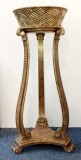 Piedestal Lemn Vintage Stil Egiptean Suport Ghiveci Aurit 87cm Obiect Arta Decorativa