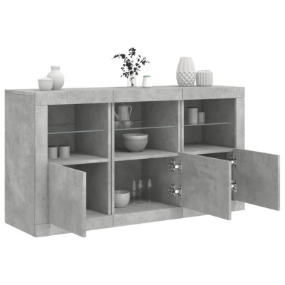 vidaXL Servantă cu lumini LED, gri beton, 123x37x67 cm foto