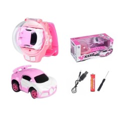 Jucarie cu ceas auto detasabil, cu telecomanda, MorFansi, 2.4 GHz, scara 1:64, Roz