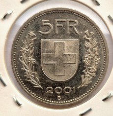 Elvetia 5 Francs 2001 moneda din nichel km # 40a tiraj mic rara