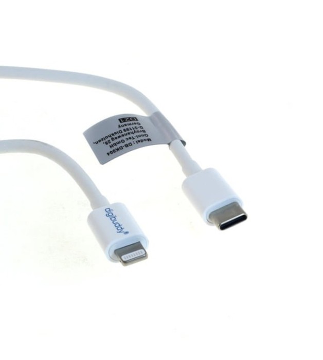 Cablu de incarcare si Sincronizare Digibuddy USB-C Lightning MFi pentru iPhone, iPad, iPod, 1m, Alb
