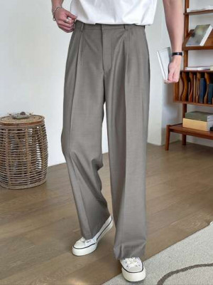 Pantaloni de costum, cu talie medie, gri, barbati, Shein foto