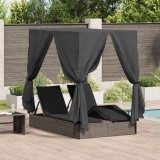 VidaXL Șezlong dublu cu acoperiș Gri 205 x 129 x 200 cm rattan PE