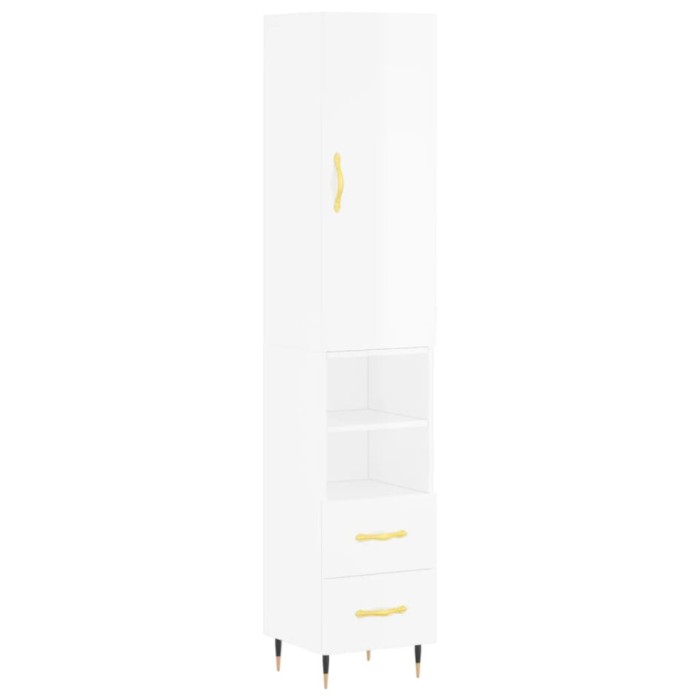 Dulap inalt, alb extralucios, 34,5x34x180 cm, lemn prelucrat