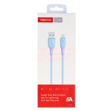 Cablu date soft silicone USB - Lightning TRANYOO Fast Charge T-X22 Blue