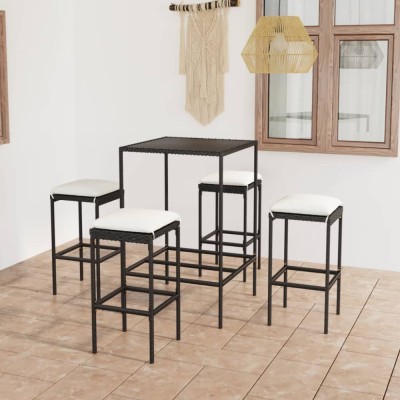 Gossi set mobilier bar de gradina cu perne, 5 piese, negru, poliratan foto