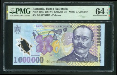 q596 BANCNOTA 1000000 LEI 2003 ( 2004 ) NECIRCULATA UNC GRADATA PMG 64 EPQ foto
