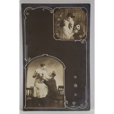 FOTOMONTAJ CU DOUA SCENE ROMANTICE , CARTE POSTALA , INTERBELICA