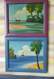 Lot de 2 tablouri mici, peisaje exotice, Ulei, Altul