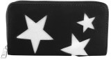 Cumpara ieftin Portofel dama negru 19 x 10 cm, model cu stele argintii, inchidere cu fermoar