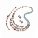 Cumpara ieftin Set Bijuterii Argint 925 Placat Aur Roz, Acvamarin, Morganit si Perle Cultura: Colier, Bratara, Cercei Diva - Fabricat in Italia