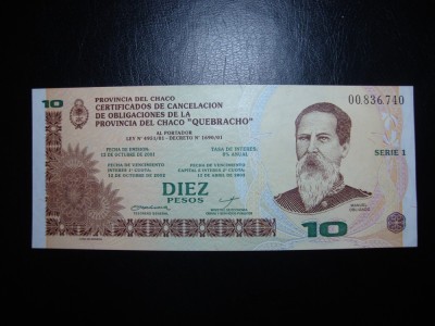 ARGENTINA CHACO 10 PESOS 2003 AUNC/UNC foto