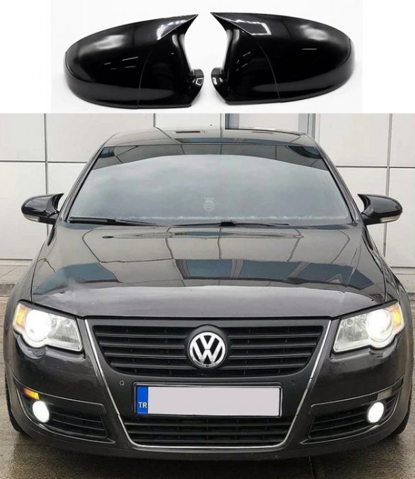 Capace oglinzi tip BATMAN Volkswagen Passat B6 (2005 - 2010) negru lucios