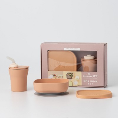 Set diversificare hrana bebelusi miniware sip&amp;amp;snack, 100% din materiale naturale biodegradabile, 3 piese, toffee foto