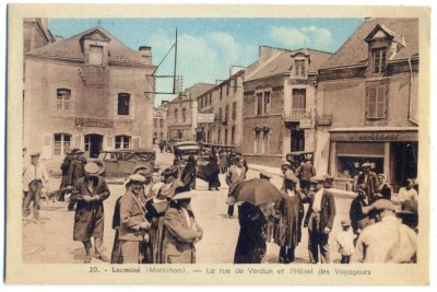 AD 1087 C. P. VECHE - LOCMINE(MORBIHAN)-LA RUE DE VERDUN ET L&amp;#039;HOTEL DE VOYAGEURS foto