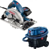 Bosch GKS 65 GCE + GAS 12-25 PL - Fierastrau circular 1800 W 190x30 mm + Aspirator umed-uscat 1250 W 200 mbar 25 l priza scule electrice