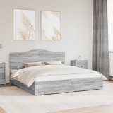 vidaXL Cadru de pat cu headboard Gri Sonoma 200 x 200 cm Lemn compozit 3413567