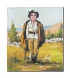 Cumpara ieftin Tablou ciobanas pictat manual, 30x25cm ulei pe panza, reproducere Nicolae Grigorescu