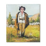 Tablou ciobanas pictat manual, 30x25cm ulei pe panza, reproducere Nicolae Grigorescu